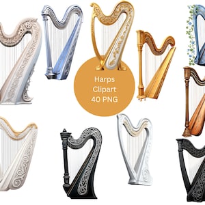 Harps Clipart, PNG digital files on transparent background, sublimation, commercial use