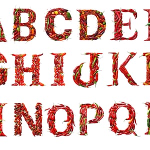 Chilli Peppers alphabet, letters png, alphabet png, instant download for commercial use, High resolution, 12x12, commercial use