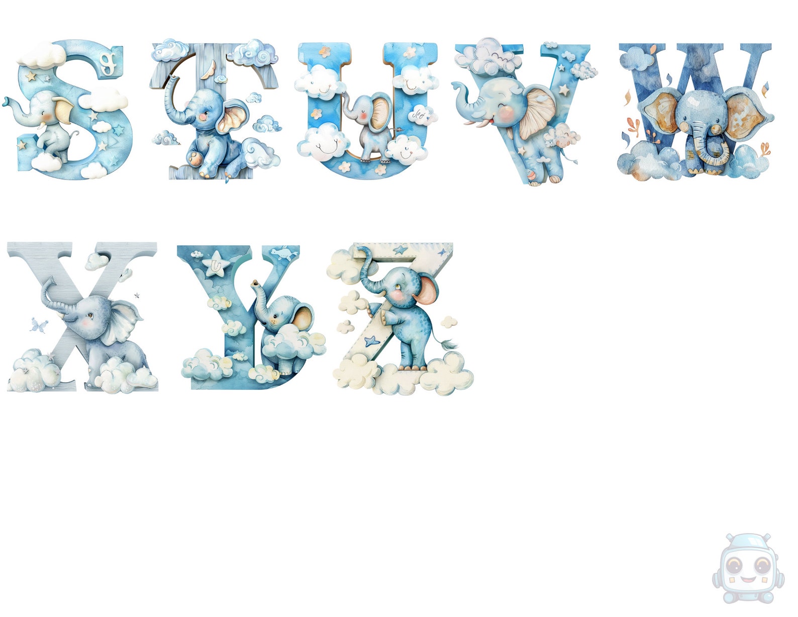 White Elephant Lettering Watercolor Elephant Alphabet, Letters Png, Alphabet Png, Instant ...