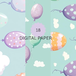 Pastel Balloon Digital Paper, Easter Balloon Backgrounds, Spring Printable Paper