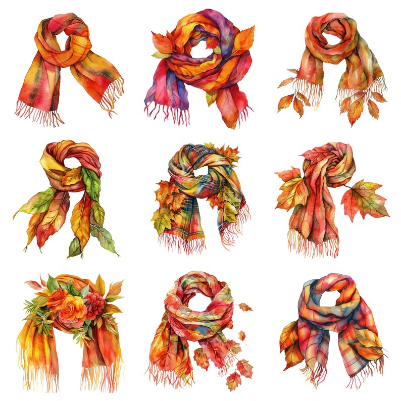 22 Fall Scarfs Watercolor Clipart, Fall Clipart, PNG Digital Files on ...