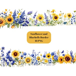 18 cliparts aquarelle tournesol et jacinthe des bois, clipart floral, images individuelles PNG sur fond transparent, sublimation