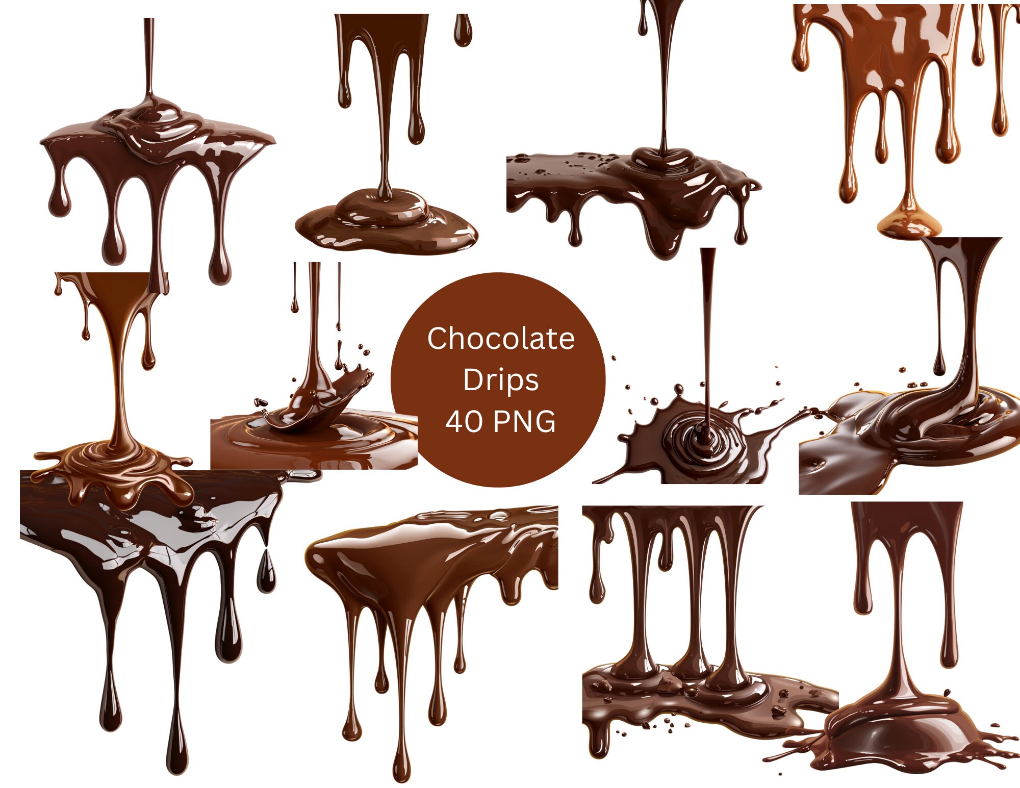 Chocolate Drips Clipart, PNG digital files on transparent background, sublimation, commercial use
