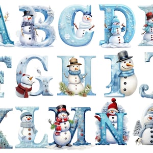 Alphabet bonhomme de neige, lettres png, alphabet png, téléchargement instantané pour un usage commercial, haute résolution, 12x12, utilisation commerciale