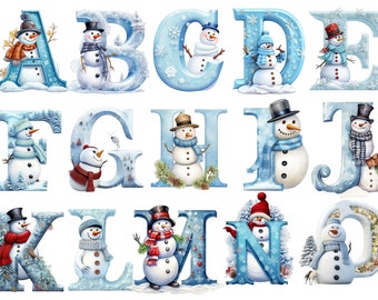 Snowman alphabet, letters png, alphabet png, instant download for commercial use, High resolution, 12x12, commercial use