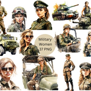 Watercolor Military Women Clipart, PNG digital files on transparent background, sublimation, commercial use