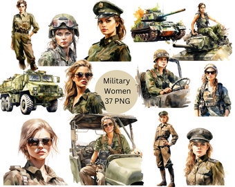 Watercolor Military Women Clipart, PNG digital files on transparent background, sublimation, commercial use