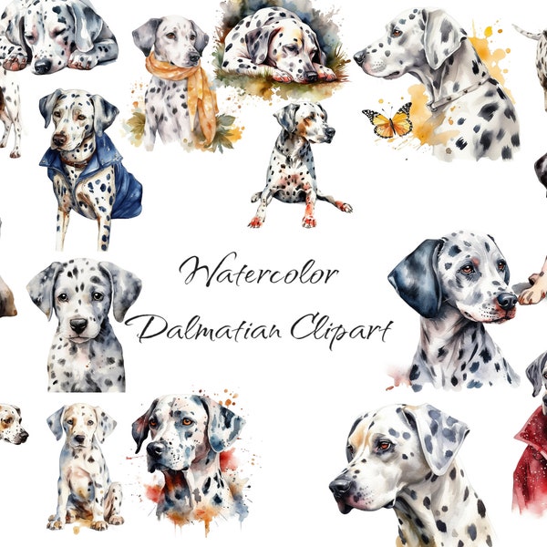 Watercolor Dalmatians Clipart, PNG digital files on transparent background, scrapbook, invitations, commercial use, instant download