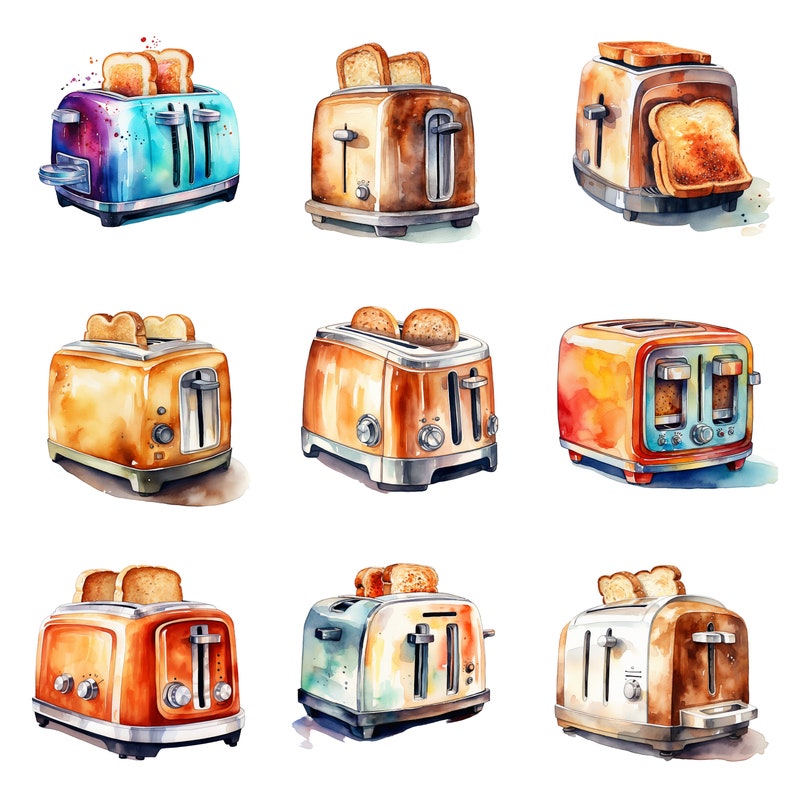 Watercolor Toasters Clipart, PNG Digital Files on Transparent ...