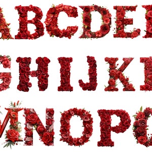 Imágenes Prediseñadas de alfabeto de rosas rojas, alfabeto, fondo transparente, alta calidad, imágenes prediseñadas, 12x12, uso comercial