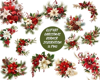 Clipart Christmas  Corner Decorations , decoration, christmas, download for commercial use, High resolution, 12x12, instant download