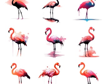 Watercolor Flamingos Clipart, PNG images, Instant Download Scrapbook, Junk Journal, Paper Crafts Scrapbooking, Transparent background