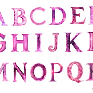 Alfabeto con brillo mágico rosa Clipart - Letra mística y elegante png, descarga instantánea para uso comercial, alta resolución, uso comercial
