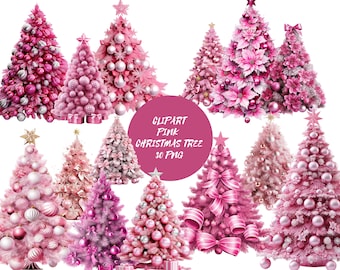 Clipart Pink Christmas Trees Clipart, PNG digital files on a transparent background, scrapbook, invitations, commercial use