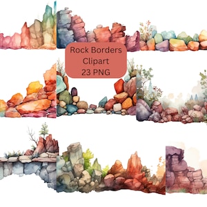 Aquarelle roche frontières Clipart, fichiers numériques PNG sur fond transparent, sublimation, usage commercial