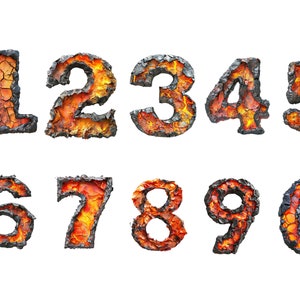 Aquarel Lava Numbers Clipart, individuele PNG-afbeeldingen, commercieel gebruik, transparante achtergrond, sublimatie, 12x12