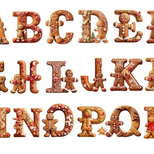 Alfabeto navideño de pan de jengibre, letras png, alfabeto png, descarga instantánea para uso comercial, alta resolución, 12x12, uso comercial