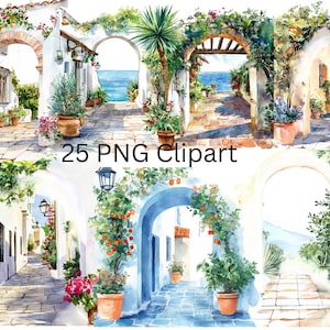 25 arches méditerranéennes aquarelle Clipart, fichiers numériques PNG sur fond transparent, sublimation, usage commercial