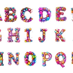 Colorful Balloon Alphabet Clipart - Festive Balloon Letters PNG for Birthday and Party Decor, instant download for commercial use