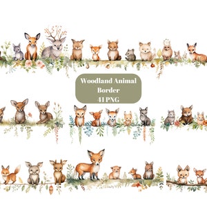 41 Waldtier Border Aquarell Clipart, Borders Clipart, PNG Einzelbilder auf transparentem Hintergrund, Sublimation