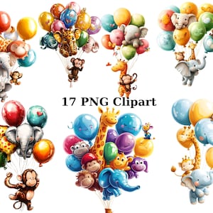 17 ballondieren clipart, ballon clipart, afzonderlijke png-afbeeldingen op transparante achtergrond, sublimatie