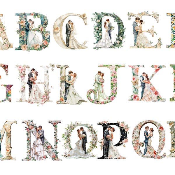 Wedding alphabet, letters png, alphabet png, instant download for commercial use, High resolution, 12x12, commercial use