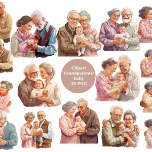 35 Imágenes prediseñadas del bebé de los abuelos, archivos digitales PNG sobre fondo transparente, sublimación, uso comercial