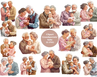 35 Grandparents' baby Clipart, PNG digital files on transparent background, sublimation, commercial use