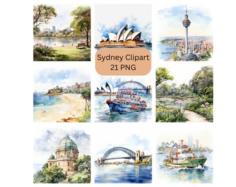 Acquerello Sydney Clipart, file digitali Australia PNG su sfondo trasparente, sublimazione, uso commerciale