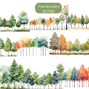 Clipart dei bordi dell'albero dell'acquerello, file digitali PNG su sfondo trasparente, sublimazione, uso commerciale