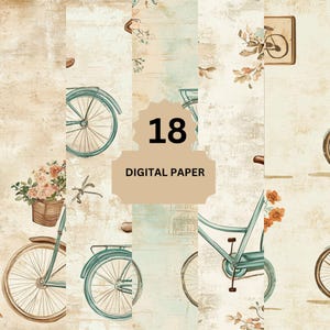 Carta digitale con bicicletta vintage – 18 sfondi floreali shabby chic per progetti di scrapbooking e artigianato