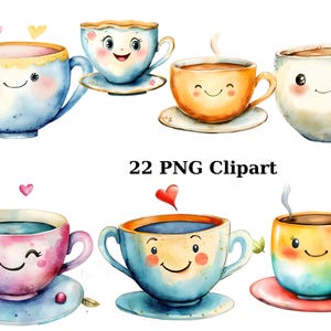 22 divertenti tazze da tè clipart, clipart stravaganti, immagini PNG singole su sfondo trasparente, sublimazione