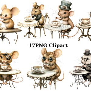 17 Gentleman Maus Aquarell Clipart, Tiere Clipart, PNG einzelne Bilder auf transparentem Hintergrund, Sublimation