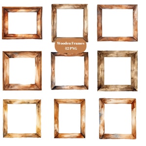 42 rustikale Holzrahmen Aquarell Clipart, Frames Clipart, PNG Einzelbilder auf transparentem Hintergrund, Sublimation
