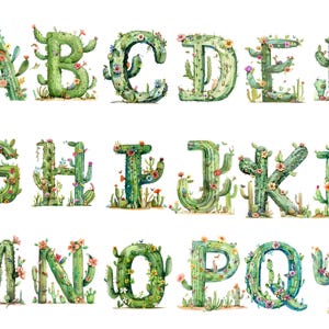 Cactus Alphabet Clipart, Clipart Alphabet, images individuelles PNG sur fond transparent, sublimation