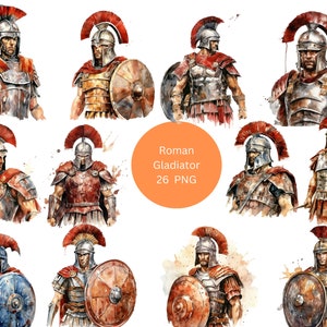 26 Romeinse gladiatoren aquarel clipart, oude Rome clipart, individuele png-afbeeldingen op transparante achtergrond, sublimatie