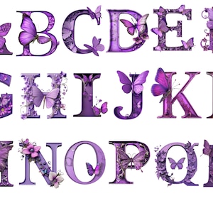 Violet Schmetterlinge Alphabet, Schmetterlinge Buchstabe Sofort-Download für kommerzielle Nutzung, hohe Auflösung, 12x12
