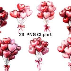 23 Clipart de balões em formato de coração, clipart de balão, imagens individuais PNG em fundo transparente, sublimação
