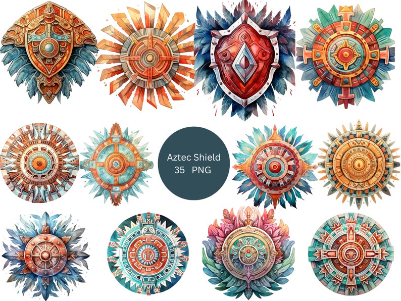 Aztec Shield Vector 35 Aztec Shields Clipart, Aztec Clipart, PNG Individual Images on ...