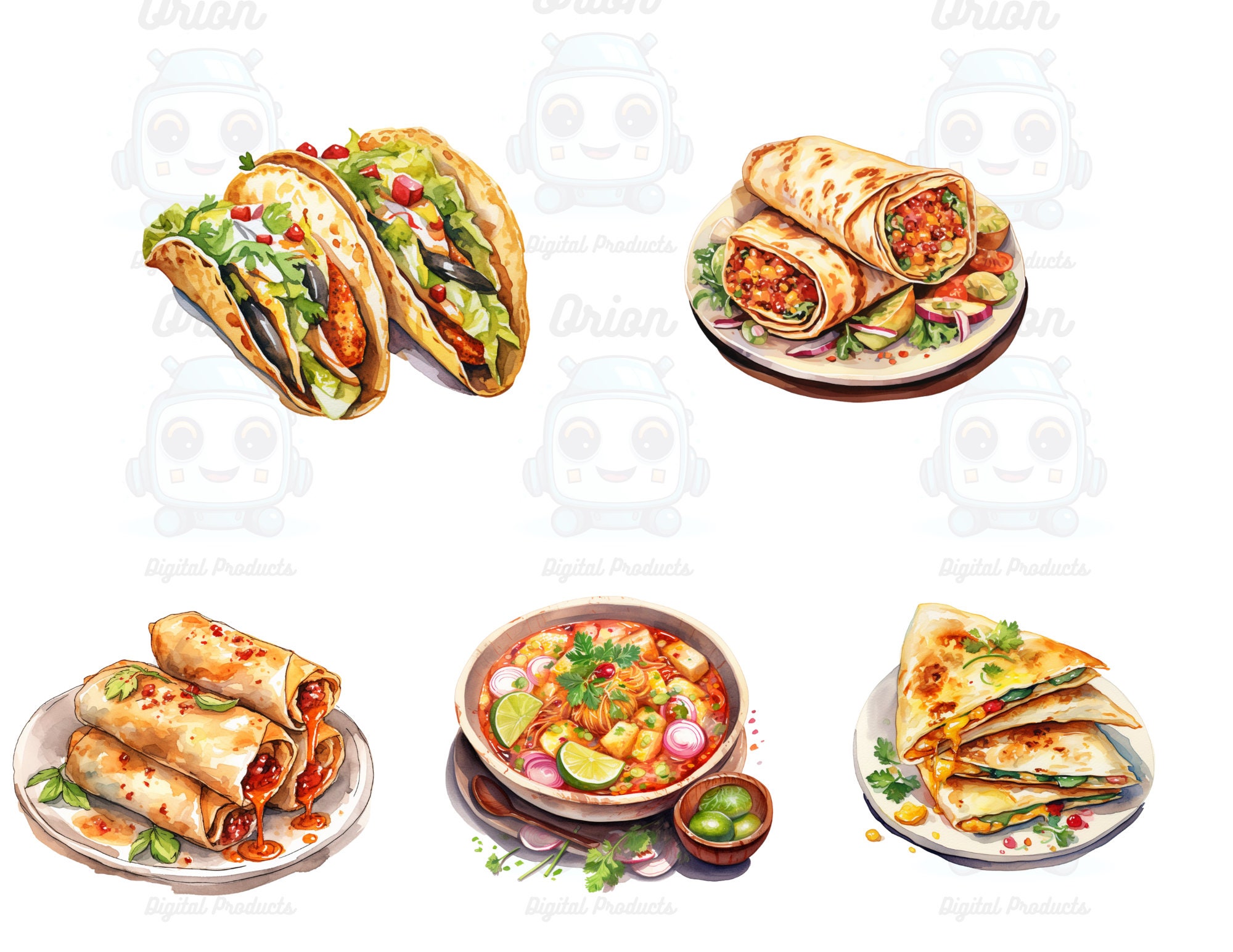 Watercolor Mexican Food Clipart, PNG Digital Files on Transparent ...