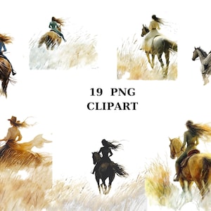 Watercolor Horse Rider Clipart, 19 PNG Images on Transparent Background, Equestrian Art for Sublimation & Crafts