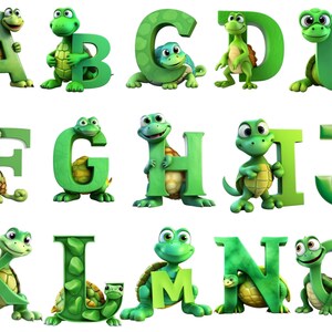 Clipart alphabet tortue, fond transparent, haute qualité, clipart, 12 x 12, usage commercial