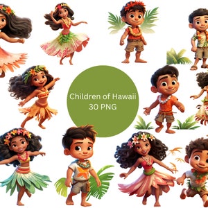 Animated Children of Hawaii Clipart, Hawaii PNG, file digitali su sfondo trasparente, uso commerciale