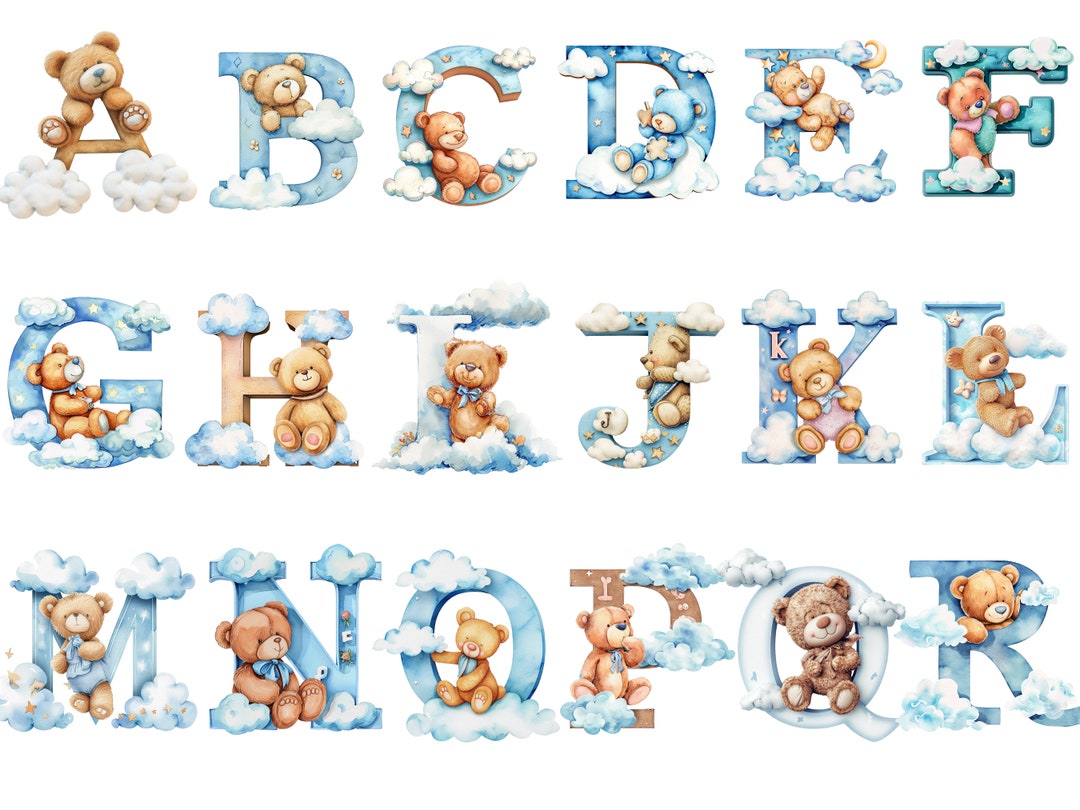 Teddy Bear Alphabet, Letters Png, Alphabet Png, Instant Download for