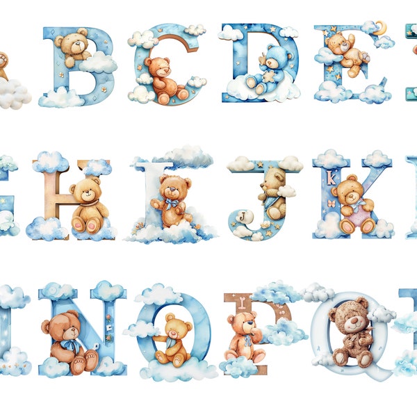Alphabet Teddy Bear, lettres png, alphabet png, téléchargement instantané pour un usage commercial, Haute résolution, 12x12, utilisation commerciale