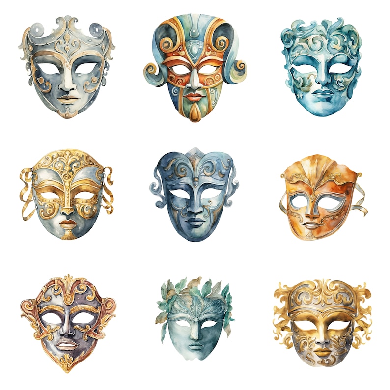 42 Greek Theater Masks Watercolor Clipart, Berries Clipart, PNG ...