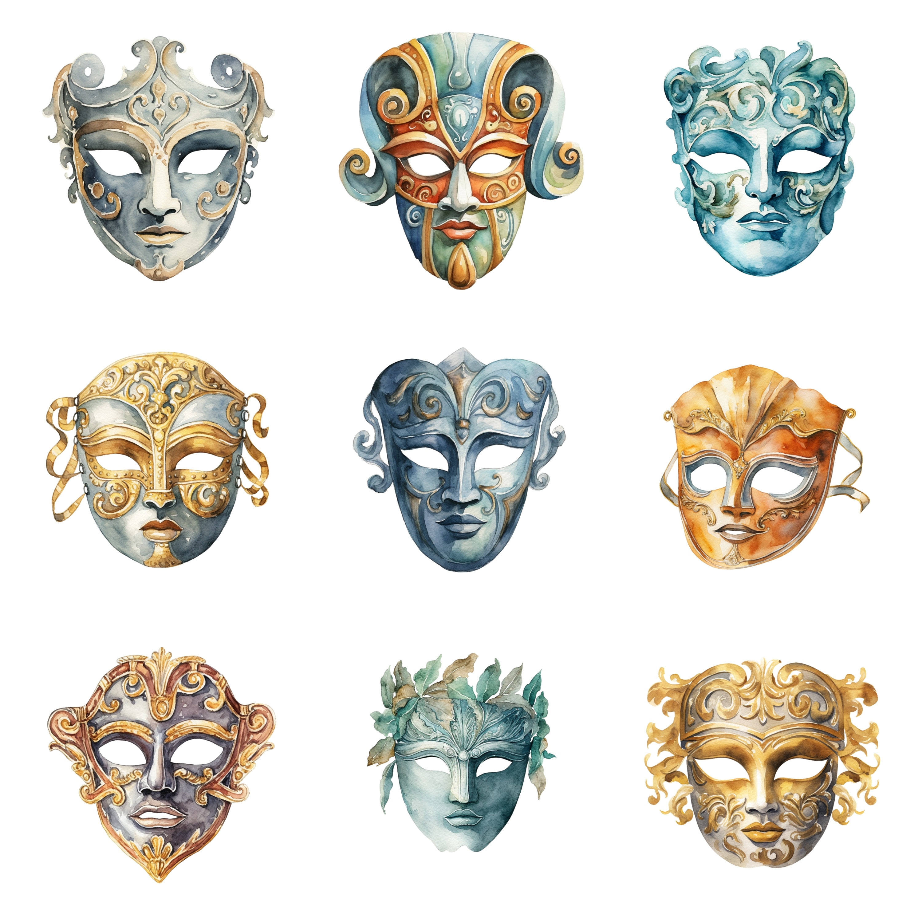 42 Greek Theater Masks Watercolor Clipart, Berries Clipart, PNG ...