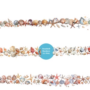 21 Seashell Borders Acquerello Clipart, Border Clipart, immagini singole PNG su sfondo trasparente, sublimazione