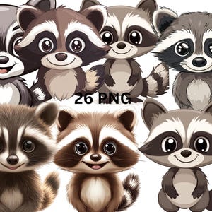 Cute Baby Raccoon Clipart – 26 Adorable Cartoon Raccoon PNG,  Transparent Background,Commercial Use, Instant Download