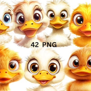 42 Cute Duck Clipart Set, Kawaii Duckling PNG, Farm Animal Stickers, Sublimation, Digital Download, Transparent Background